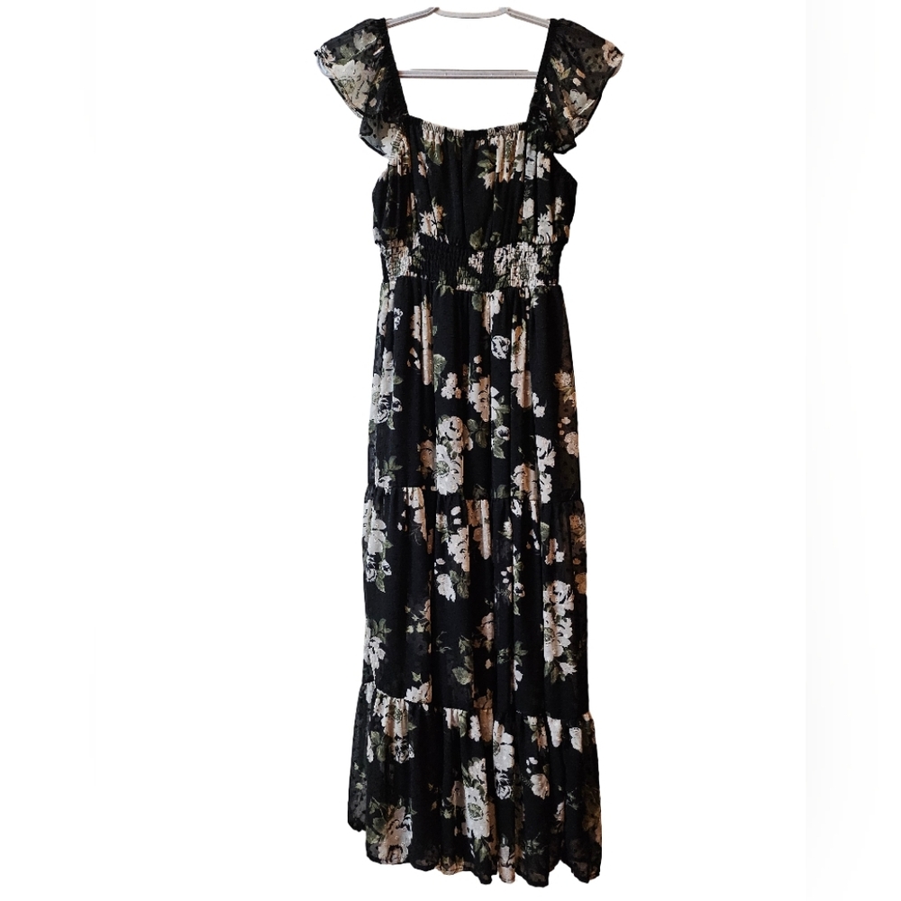Rewind Black and White Floral Midi Dress